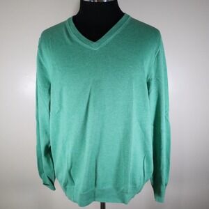 Brooks Brothers Sweater Mens Large 346 Pullover Knit V-Neck Green‎ Long Sleeve